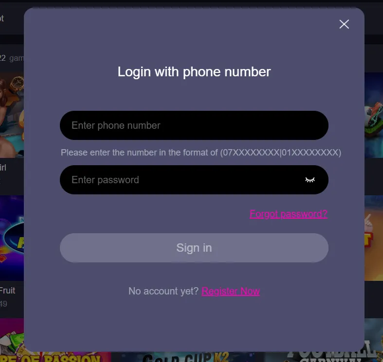GameMania login page interface