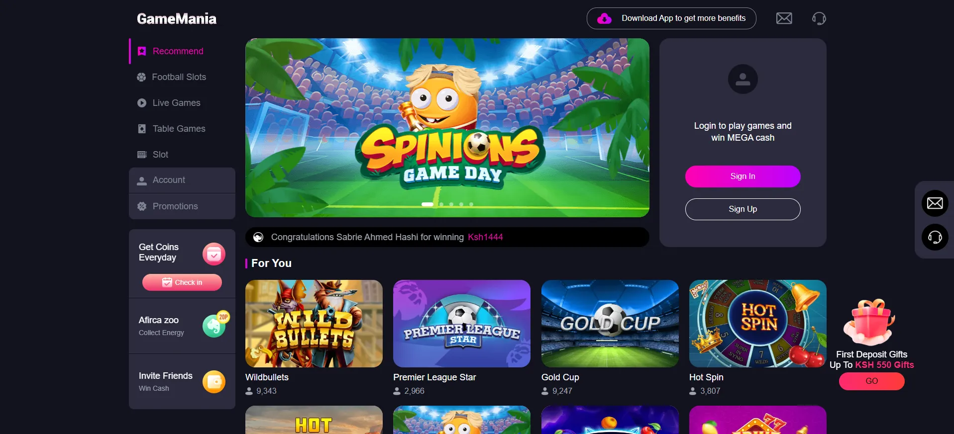 GameMania main page preview