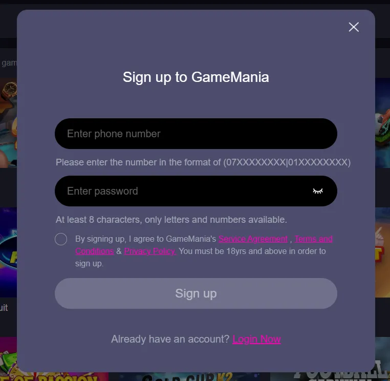 GameMania sign-in process
